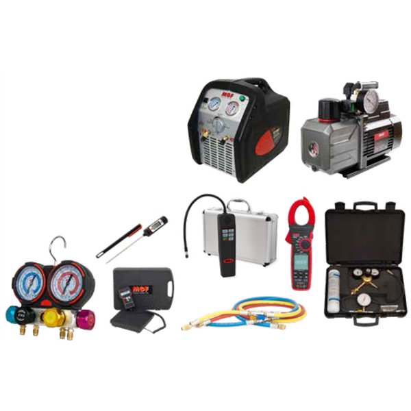Kit F-GAS Professionnel – Complet avec Pompe à Vide, Récupérateur, Manomètres, Azote, Détecteur de Fuites, Thermomètre, Multimèt